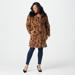 Dennis Basso Madison Avenue Leopard Print Faux Fur Coat